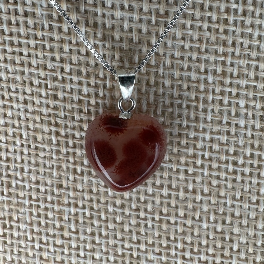 Heart-Shaped Cinnabar in Agate Pendant Necklace on Sterling Silver Bail & Chain - Picture 4 of 12